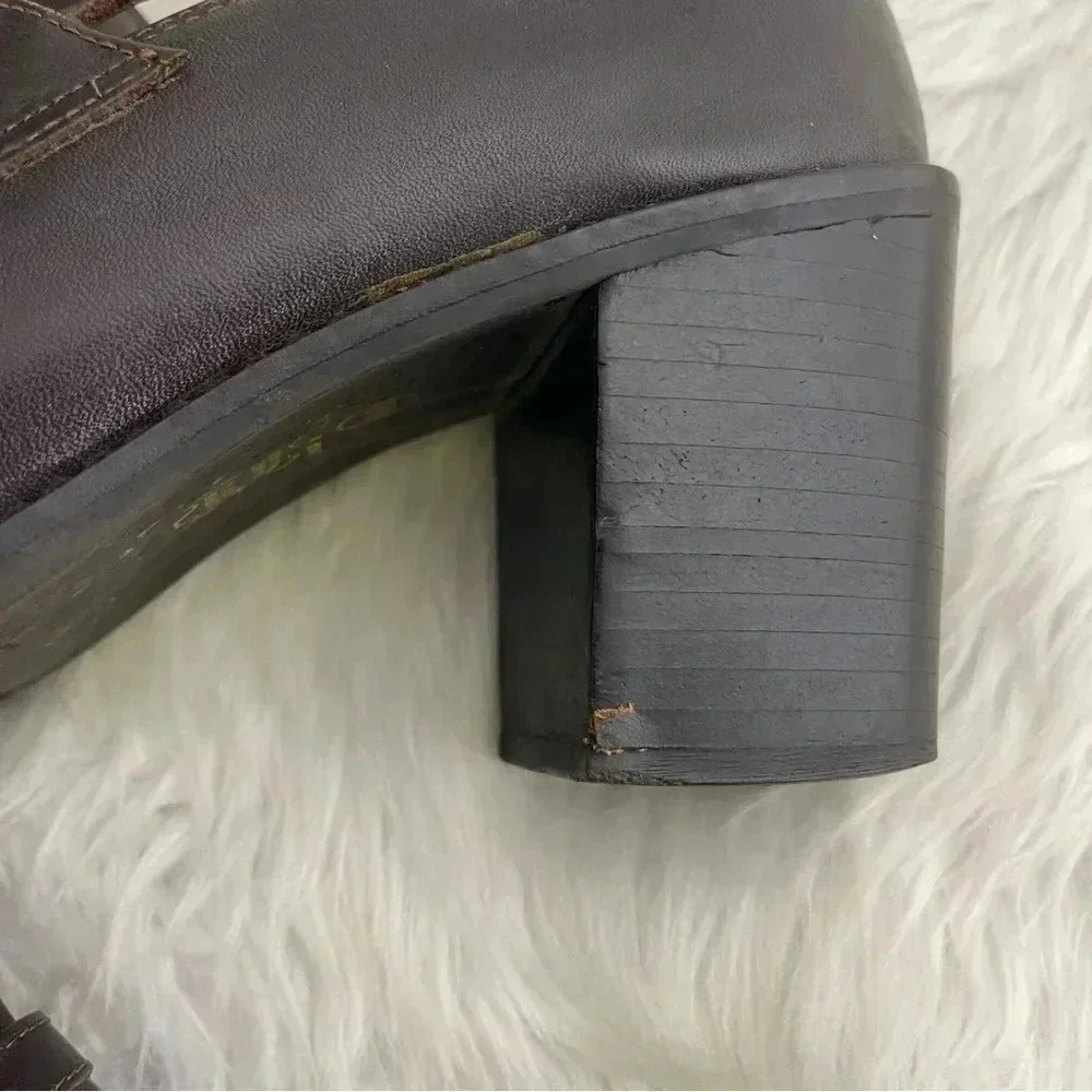 Steve Madden Brown Leather Penny Loafer Heel Shoes y2k Size 8.5